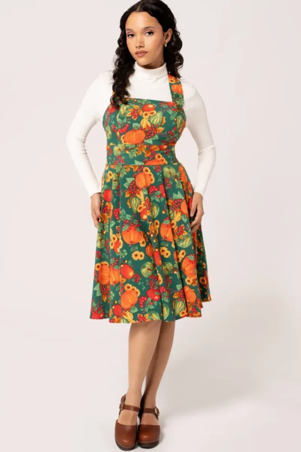 Hell Bunny Dresses | Vintage Dresses>Autumn Pinafore Dress Green