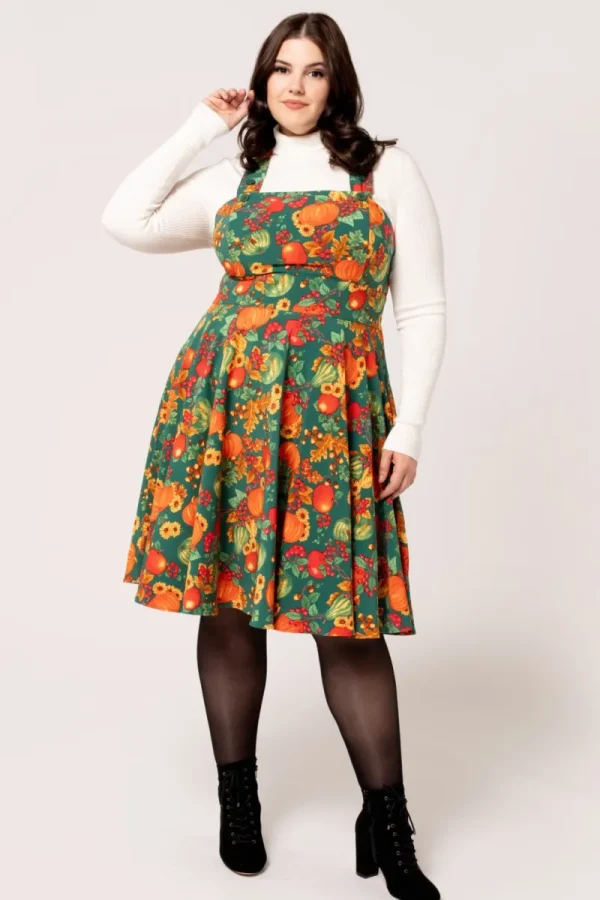 Hell Bunny Dresses | Vintage Dresses>Autumn Pinafore Dress Green