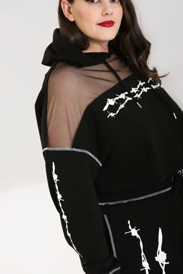 Hell Bunny Tops | Knitwear>Barbed Wire Hoodie Black