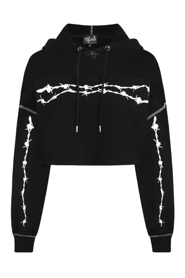 Hell Bunny Tops | Knitwear>Barbed Wire Hoodie Black