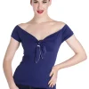 Hell Bunny Tops>Bardot Top Navy