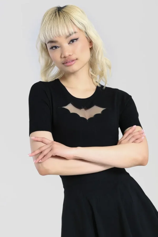 Hell Bunny Tops | Knitwear>Bat Top Black