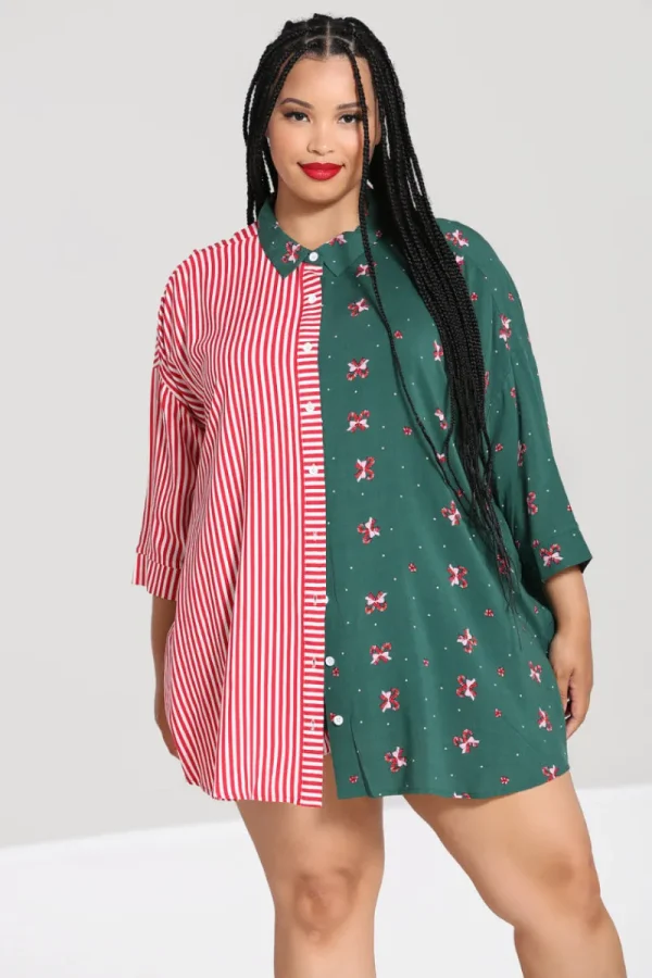 Hell Bunny Tops | Blouses>Beth Oversized Shirt Green