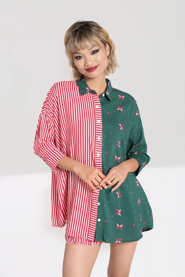 Hell Bunny Tops | Blouses>Beth Oversized Shirt Green