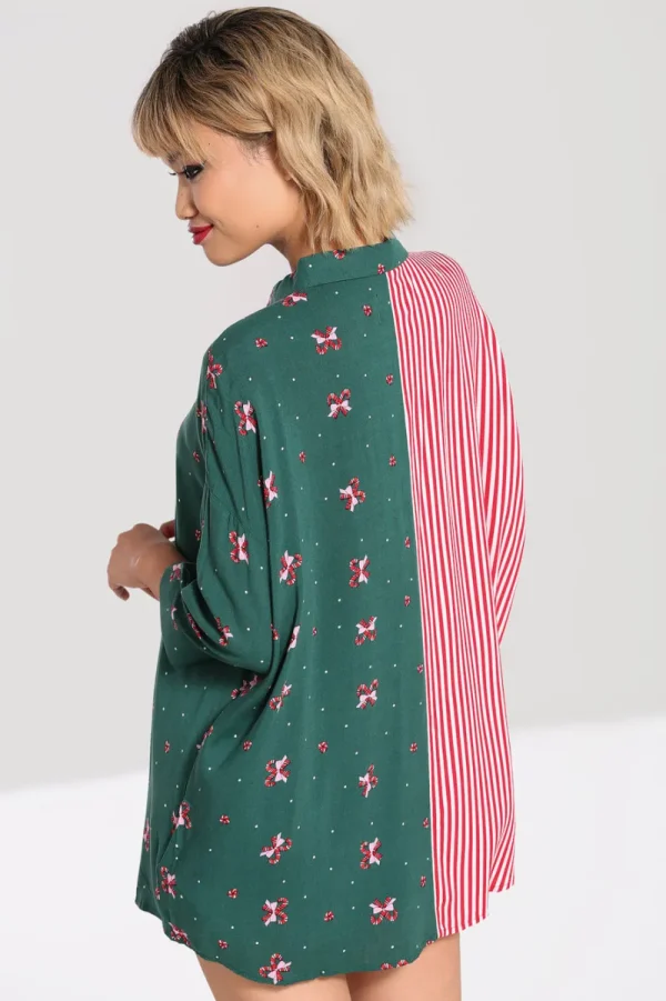 Hell Bunny Tops | Blouses>Beth Oversized Shirt Green