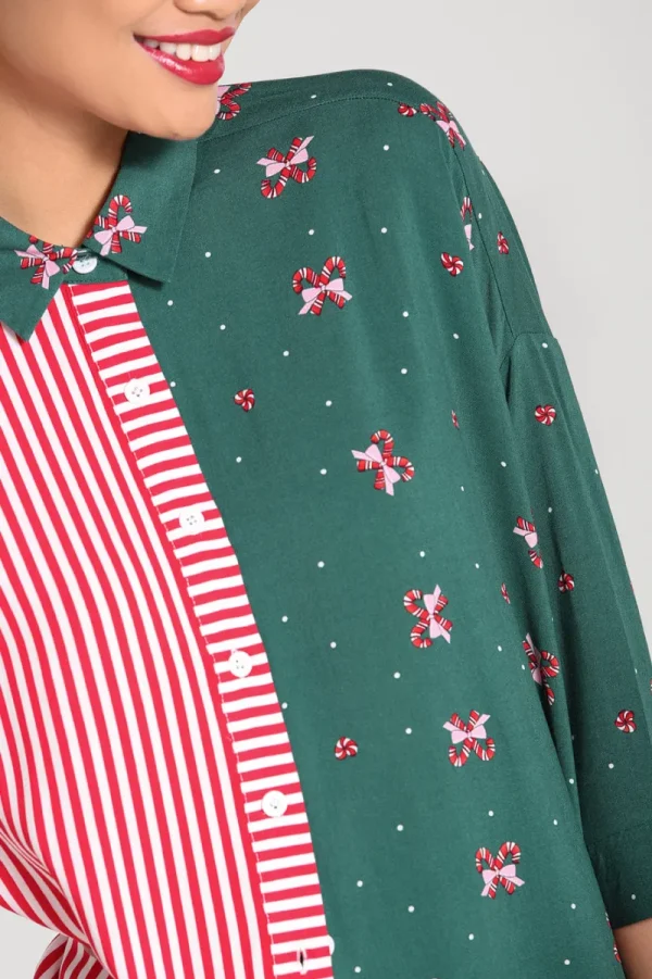 Hell Bunny Tops | Blouses>Beth Oversized Shirt Green