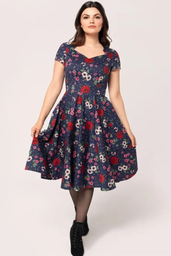 Hell Bunny Dresses | Vintage Dresses>Camellia Midi Dress Blue