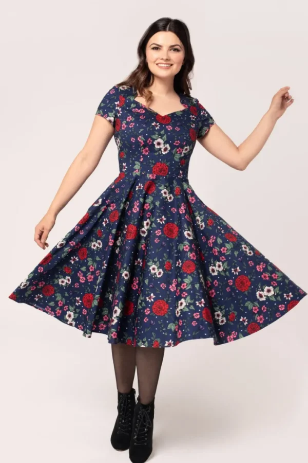 Hell Bunny Dresses | Vintage Dresses>Camellia Midi Dress Blue