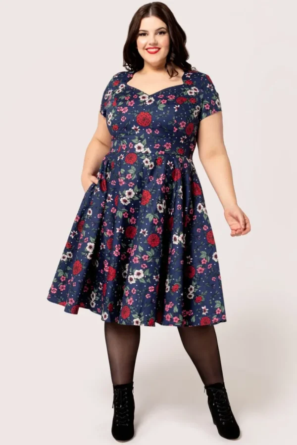 Hell Bunny Dresses | Vintage Dresses>Camellia Midi Dress Blue