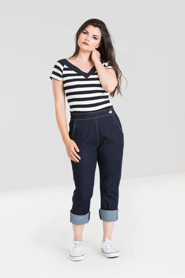 Hell Bunny Trousers & Shorts | Denim>Charlie Denim Capris Navy