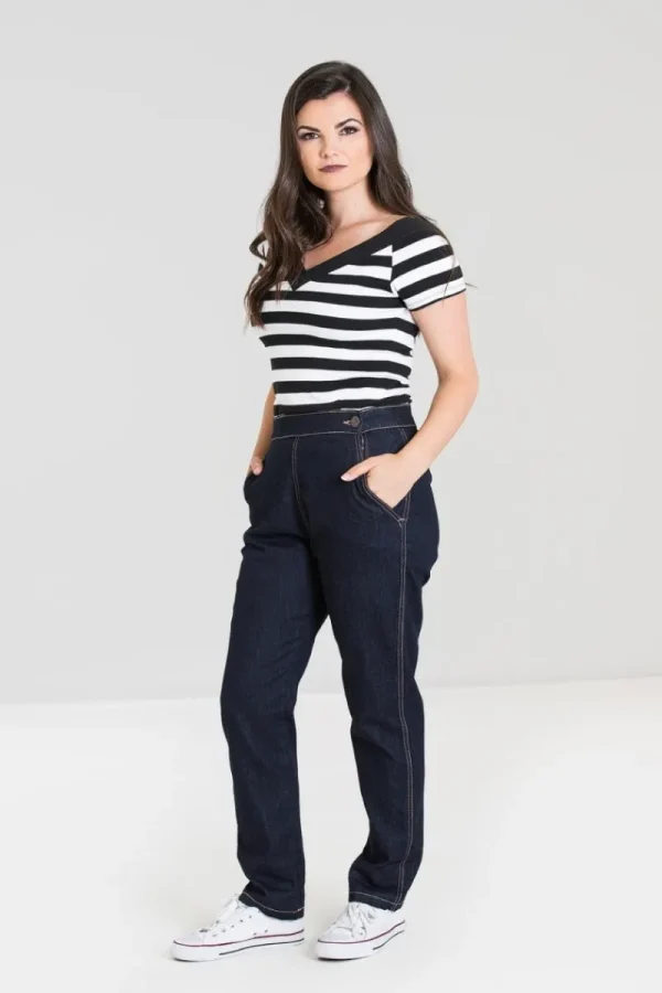 Hell Bunny Trousers & Shorts | Denim>Charlie Denim Capris Navy