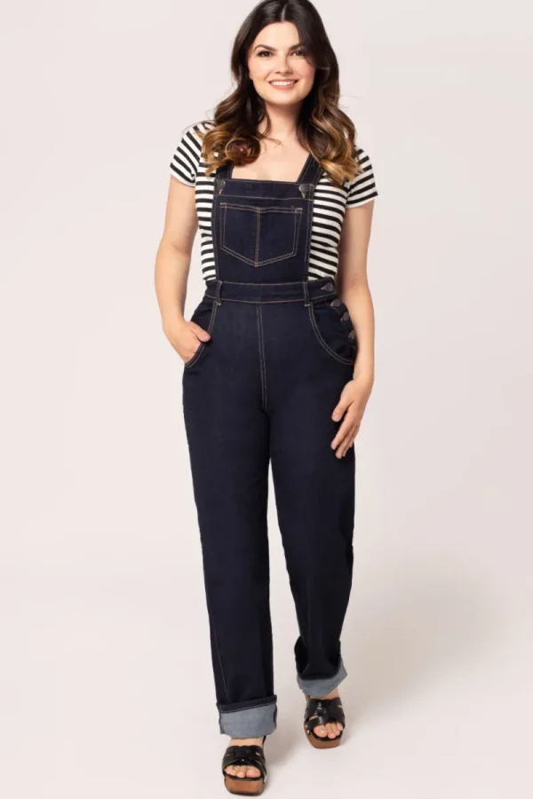 Hell Bunny Trousers & Shorts | Trousers & Shorts>Elly May Denim Dungarees Navy