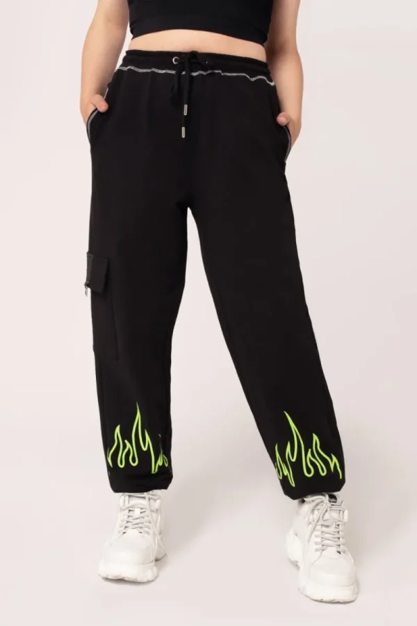 Hell Bunny Trousers & Shorts | Loungewear>Flames Joggers Black/Green