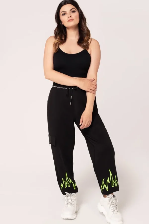 Hell Bunny Trousers & Shorts | Loungewear>Flames Joggers Black/Green