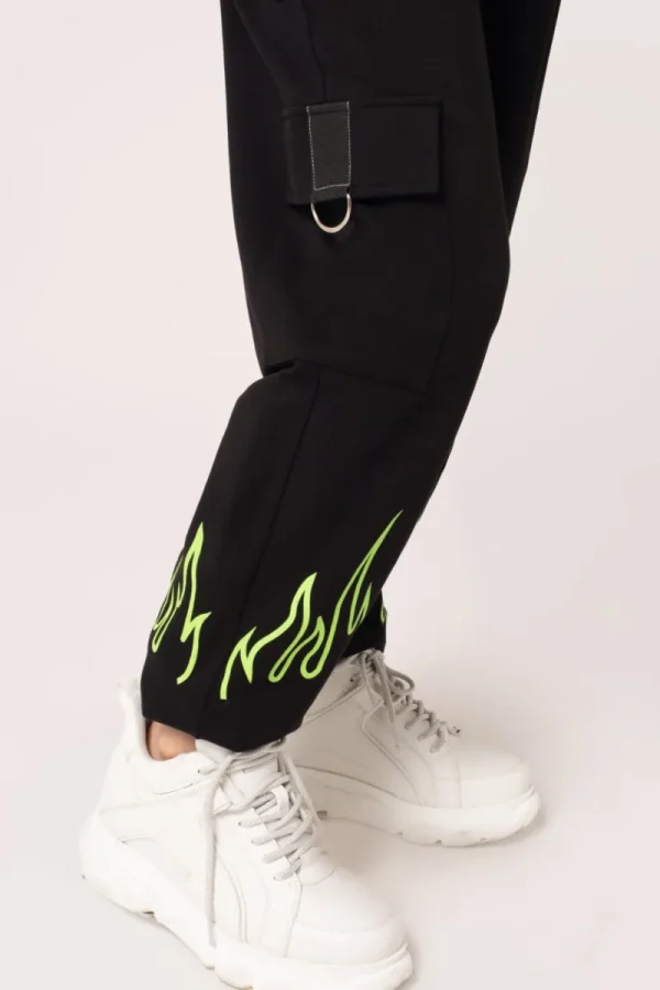 Hell Bunny Trousers & Shorts | Loungewear>Flames Joggers Black/Green