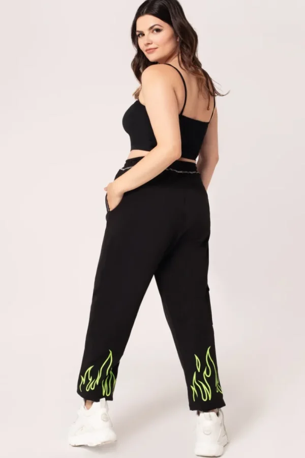 Hell Bunny Trousers & Shorts | Loungewear>Flames Joggers Black/Green