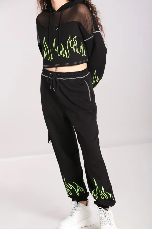 Hell Bunny Trousers & Shorts | Loungewear>Flames Joggers Black/Green