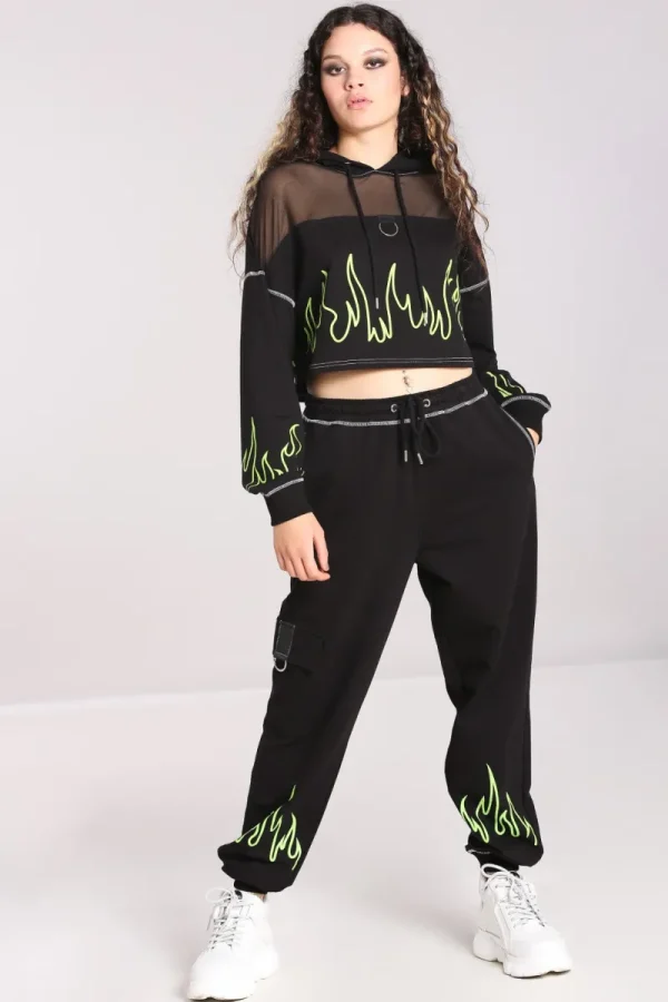 Hell Bunny Trousers & Shorts | Loungewear>Flames Joggers Black/Green