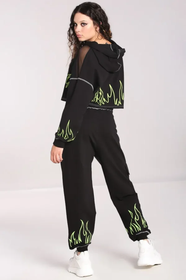 Hell Bunny Trousers & Shorts | Loungewear>Flames Joggers Black/Green