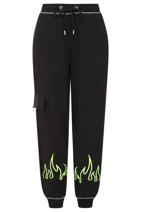 Hell Bunny Trousers & Shorts | Loungewear>Flames Joggers Black/Green