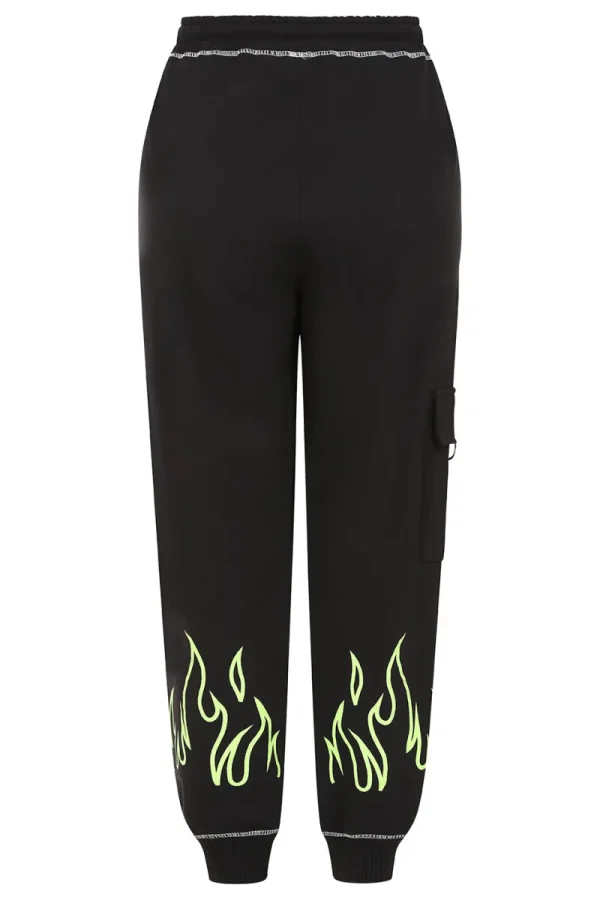 Hell Bunny Trousers & Shorts | Loungewear>Flames Joggers Black/Green