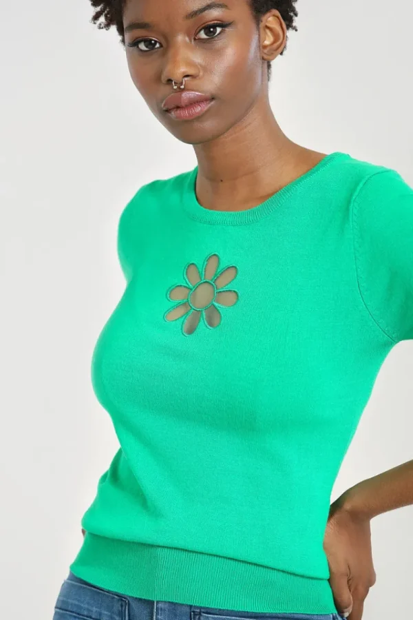 Hell Bunny Tops | Knitwear>Flower Power Top Green