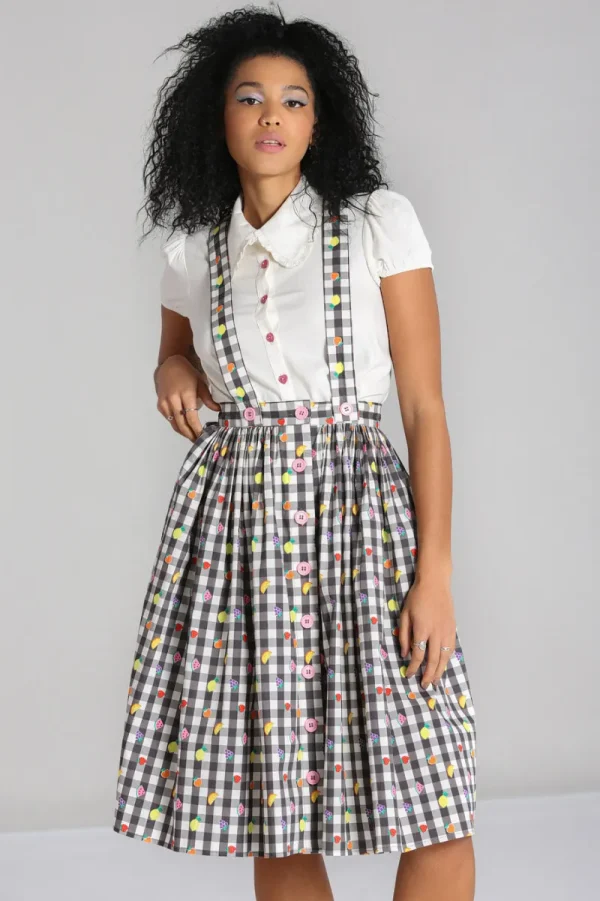 Hell Bunny Skirts>Fruitylou Pinafore Skirt Black/White