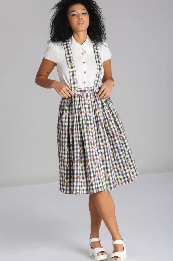 Hell Bunny Skirts>Fruitylou Pinafore Skirt Black/White