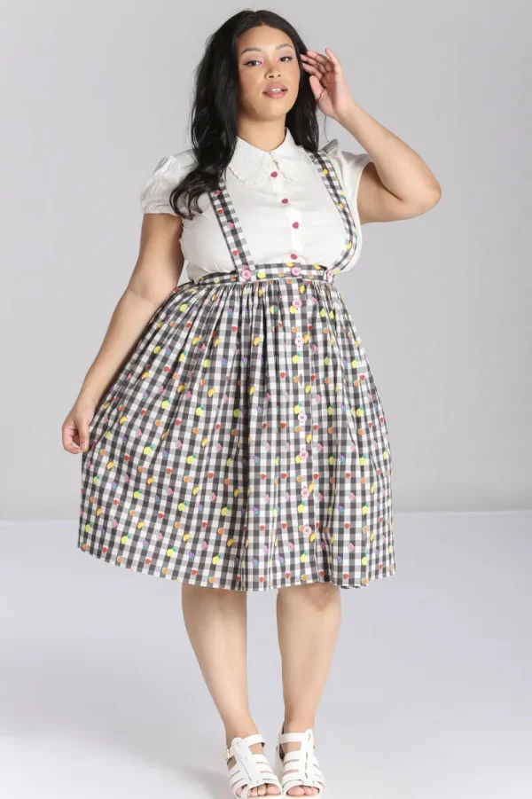 Hell Bunny Skirts>Fruitylou Pinafore Skirt Black/White