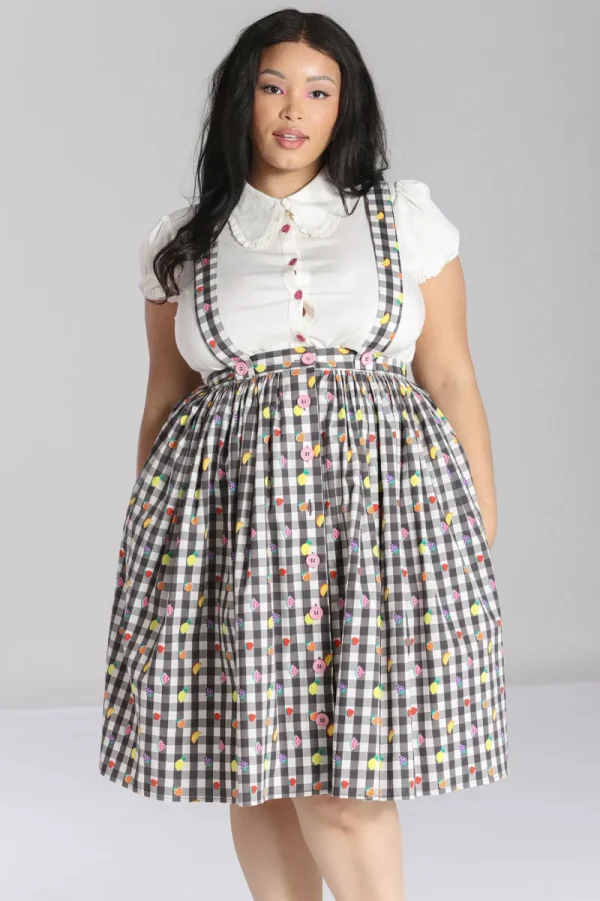 Hell Bunny Skirts>Fruitylou Pinafore Skirt Black/White