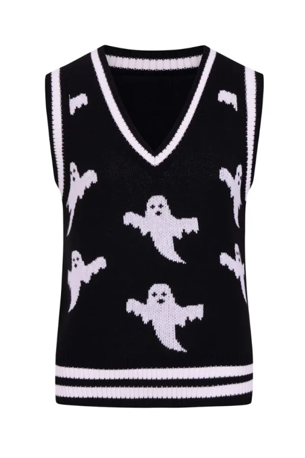 Hell Bunny Tops | Knitwear>Ghost Vest Top Black