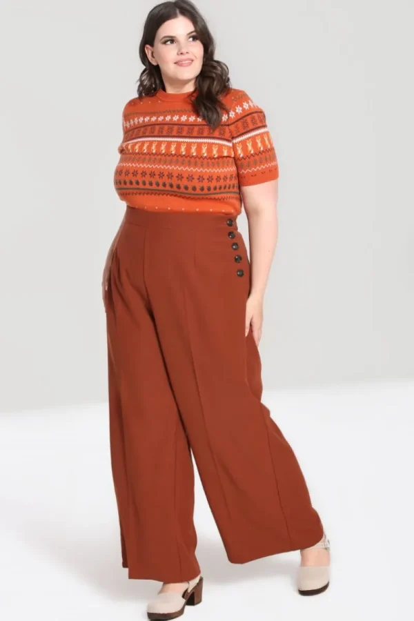 Hell Bunny Trousers & Shorts>Ginger Swing Trousers Brown