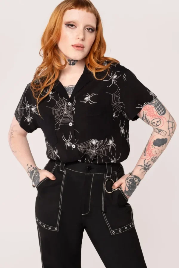 Hell Bunny Tops | Blouses>Grungy Spider Shirt Black