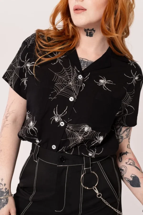 Hell Bunny Tops | Blouses>Grungy Spider Shirt Black