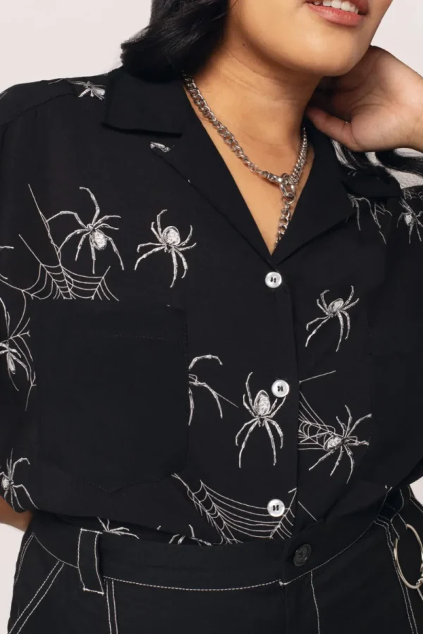 Hell Bunny Tops | Blouses>Grungy Spider Shirt Black