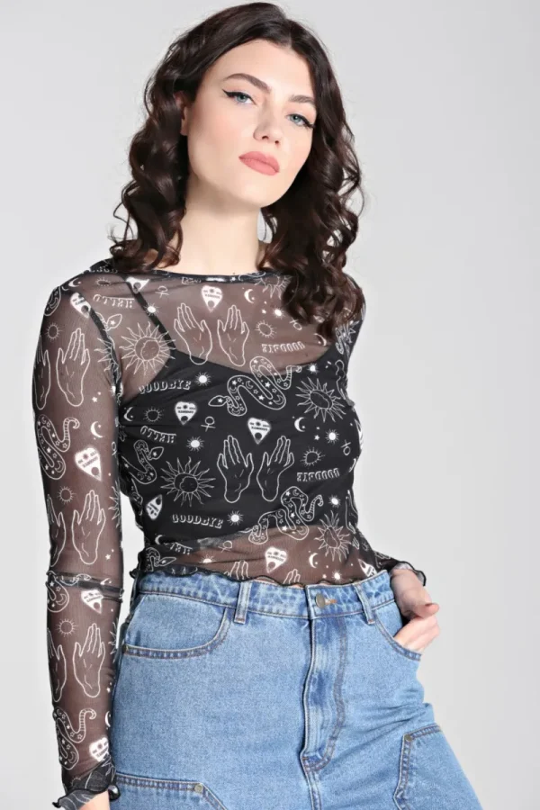 Hell Bunny Tops | Back In Stock>Hello Goodbye Mesh Top Black