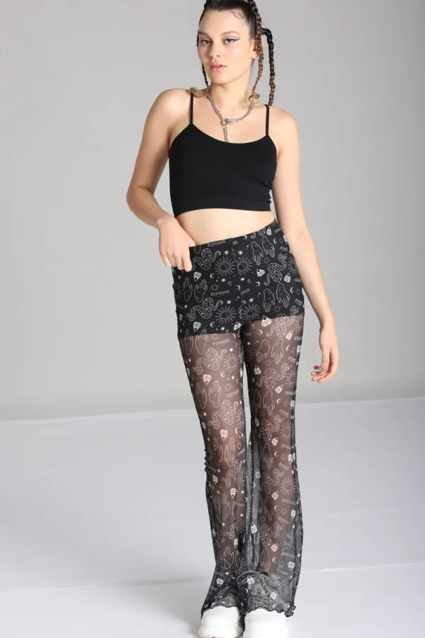 Hell Bunny Trousers & Shorts>Hello Goodbye Mesh Trousers Black