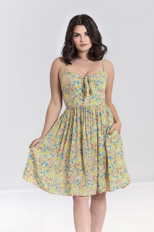 Hell Bunny Dresses>Ingalls Bow Dress Yellow