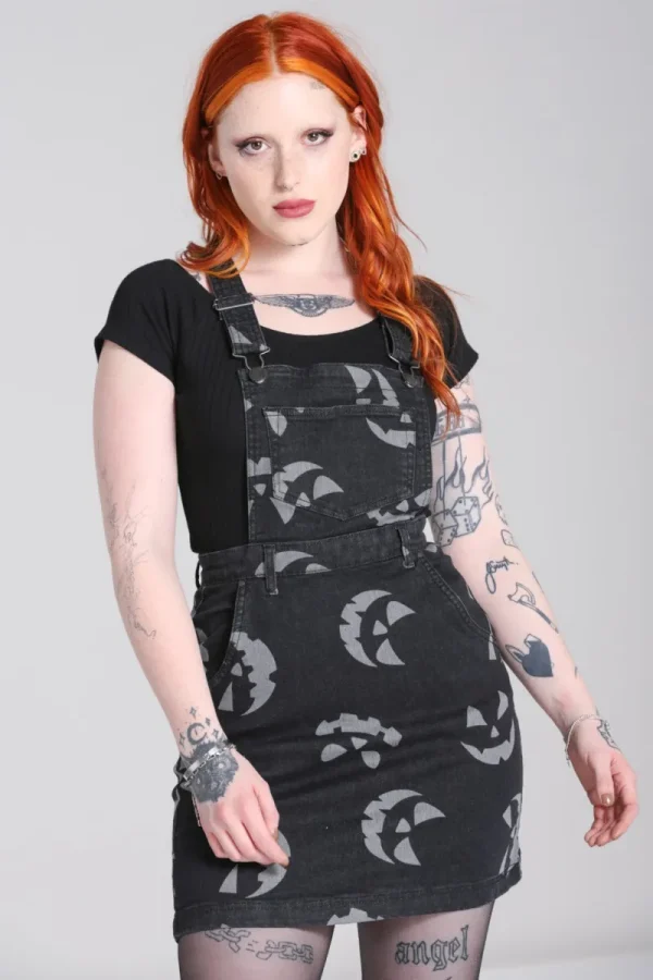 Hell Bunny Dresses | Dresses With Pockets>Jack-O-Lantern Pinafore Dress Black