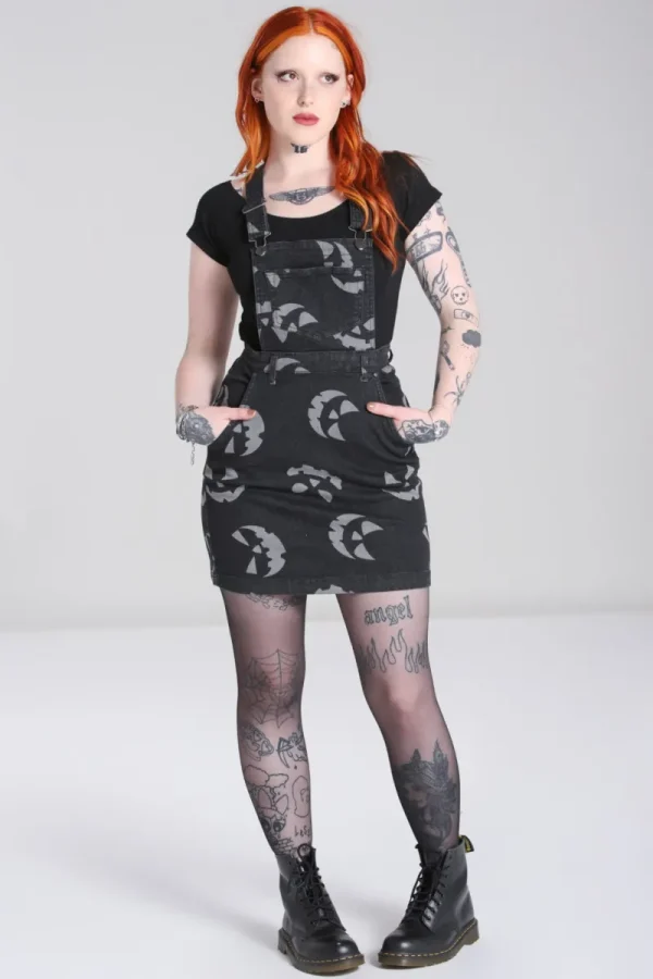 Hell Bunny Dresses | Dresses With Pockets>Jack-O-Lantern Pinafore Dress Black