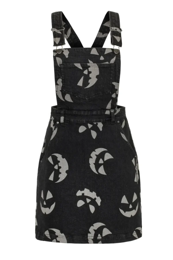 Hell Bunny Dresses | Dresses With Pockets>Jack-O-Lantern Pinafore Dress Black