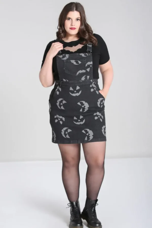 Hell Bunny Dresses | Dresses With Pockets>Jack-O-Lantern Pinafore Dress Black