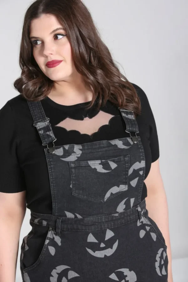 Hell Bunny Dresses | Dresses With Pockets>Jack-O-Lantern Pinafore Dress Black