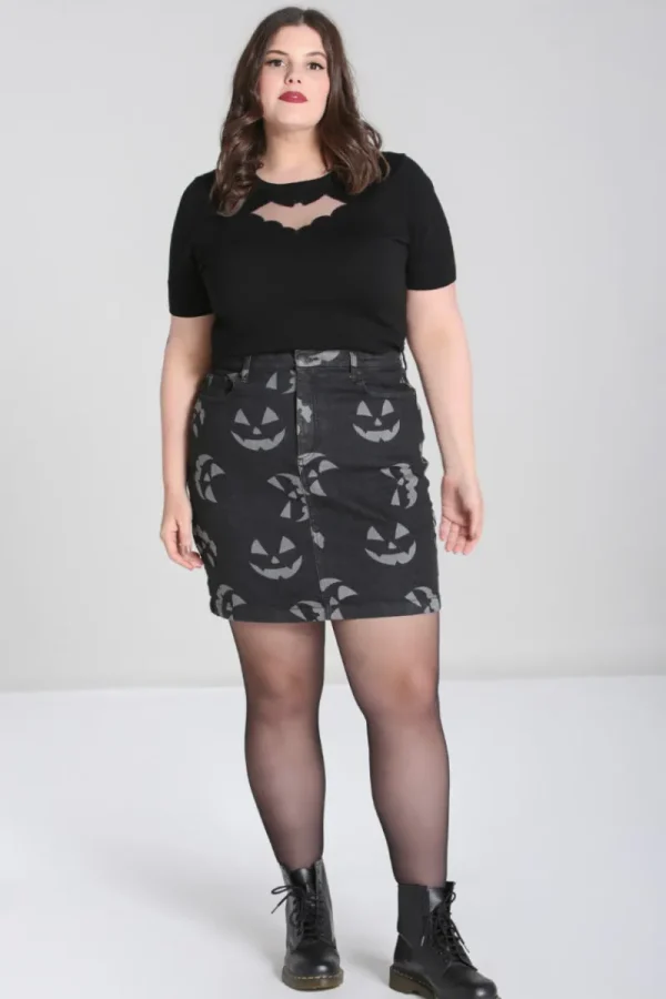 Hell Bunny Skirts | Denim>Jack-O-Lantern Skirt Black