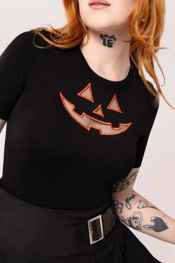 Hell Bunny Tops | Knitwear>Jack-O-Lantern Top Black/Orange