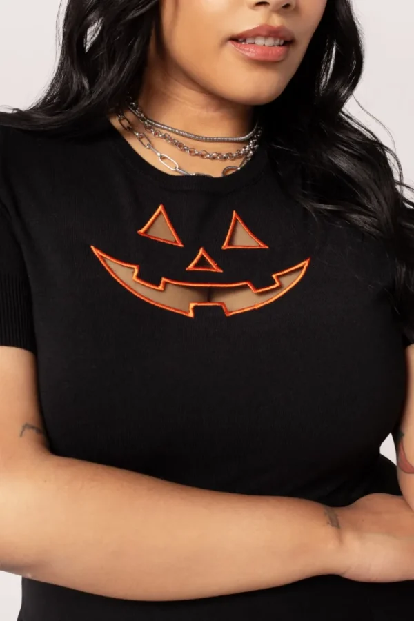 Hell Bunny Tops | Knitwear>Jack-O-Lantern Top Black/Orange