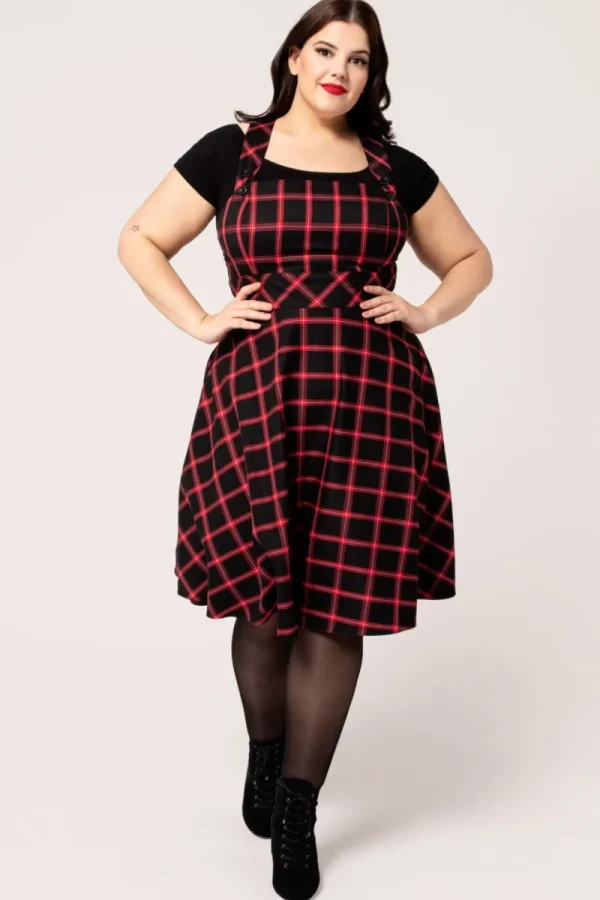 Hell Bunny Dresses | Vintage Dresses>Janine Pinafore Dress Black/Red