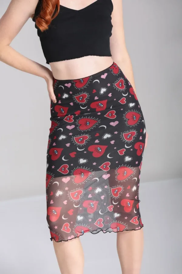 Hell Bunny Skirts>Kate Heart Mesh Skirt Black