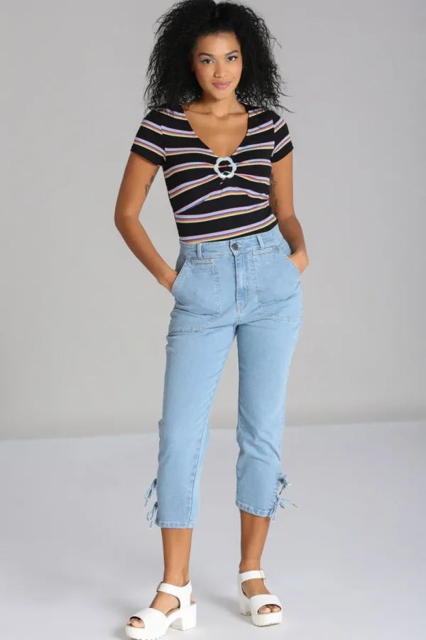 Hell Bunny Trousers & Shorts>Kiralee Cropped Jeans Blue