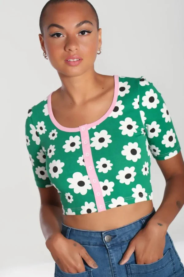 Hell Bunny Tops | Loungewear>Kitsch Daisy Top Green